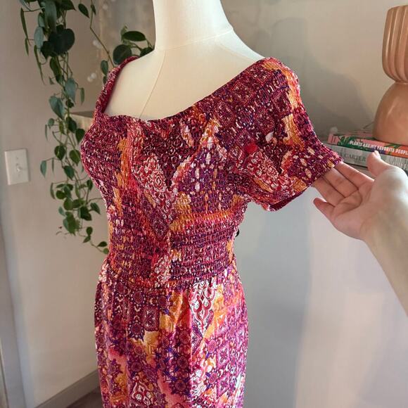 Harlow & Rose Smocked Boho Maxi Dress XL Square Neck Boho Cottagecore Festival - Picture 4 of 8